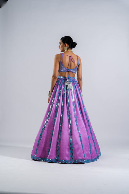 Mauve Mirror Seam Lehenga Set With Metallic Blouse