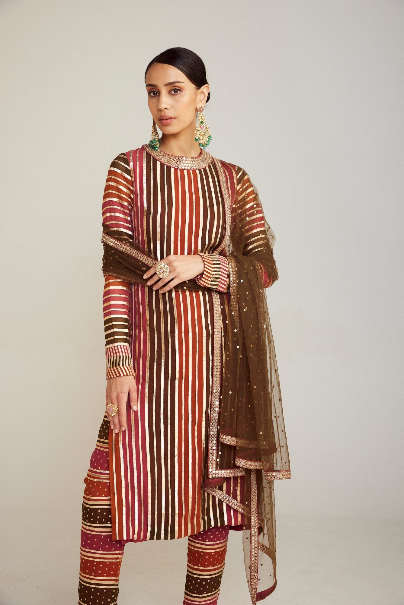 Olive Green Round Neck Straight Kurta Pant Set