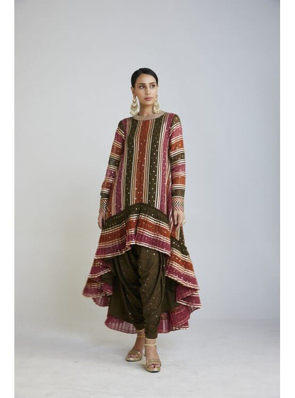 Olive Green Asymmetrical Kurta Set