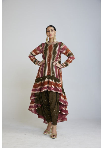 Olive Green Asymmetrical Kurta Set