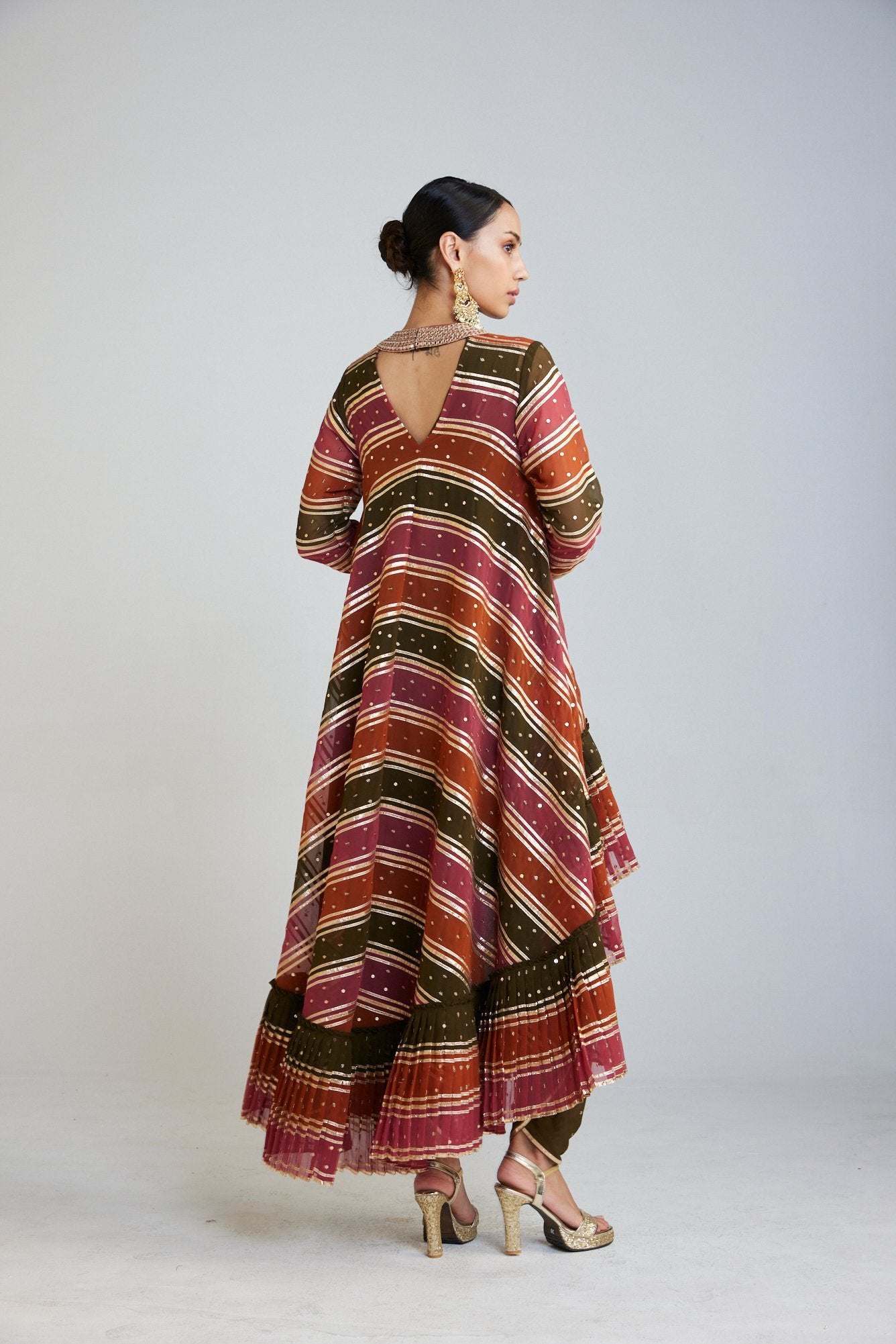 Olive Green Asymmetrical Kurta Dhoti Set