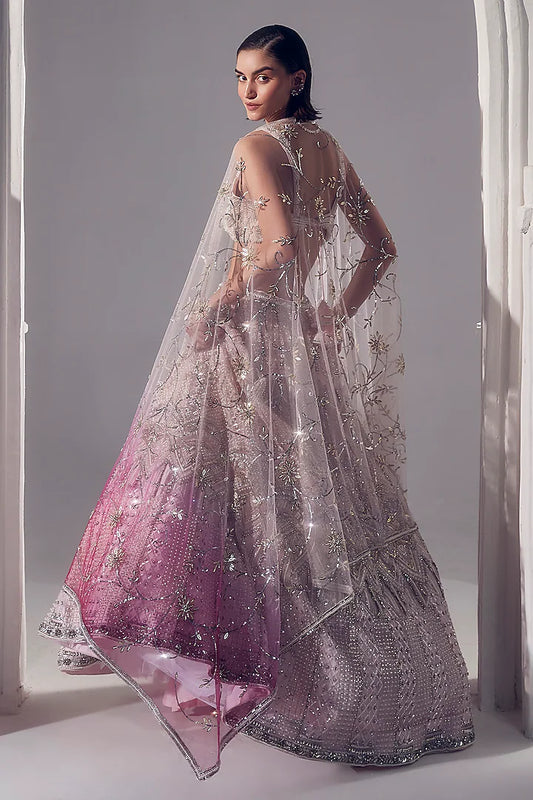 Powder pink net pearl & sequins embroidered lehenga set