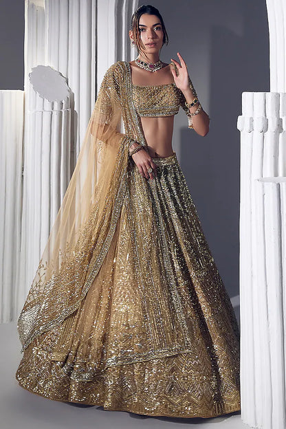 Gold Net & Silk Embroidered Lehenga Set