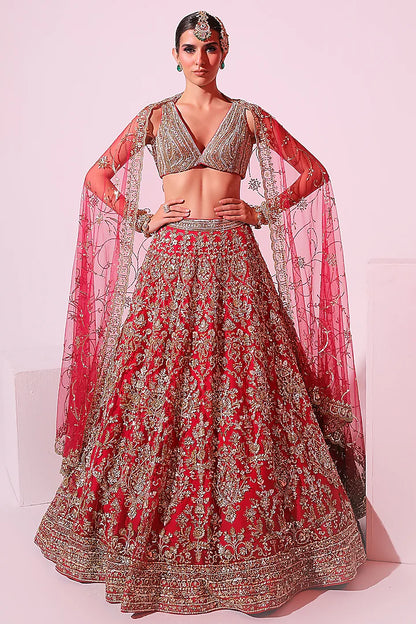 Hot Pink Net Pearl & Sequins Embroidered Lehenga Set