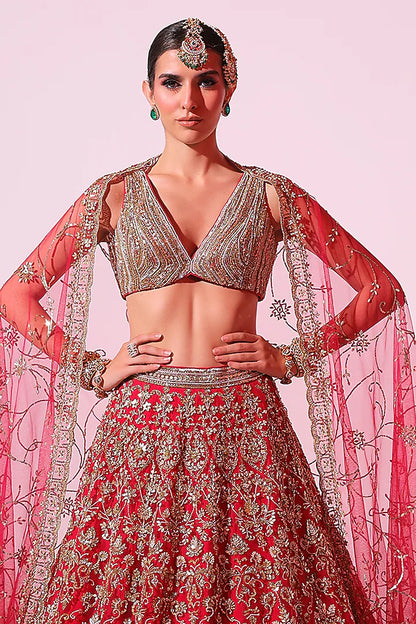 Hot Pink Net Pearl & Sequins Embroidered Lehenga Set