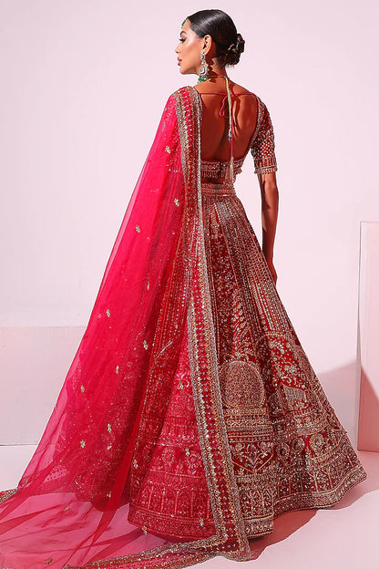 Rani Pink Velvet Crystal & Sequins Embroidered Lehenga set