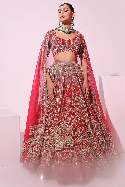 Rani Pink Velvet Crystal & Sequins Embroidered Lehenga set