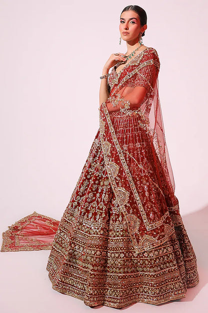 Maroon Velvet Crystal & Sequins Embroidered Lehenga set