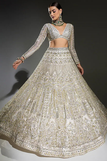 Ivory Net Sequins Embroidered Lehenga Set