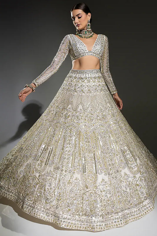 Ivory Net Sequins Embroidered Lehenga Set