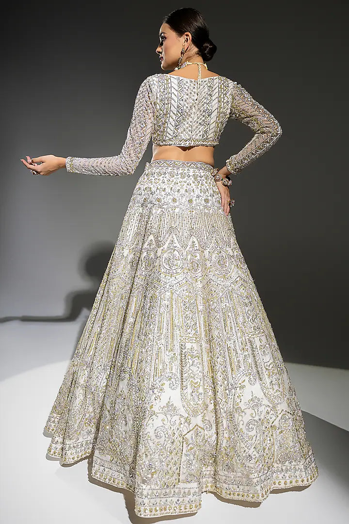 Ivory Net Sequins Embroidered Lehenga Set