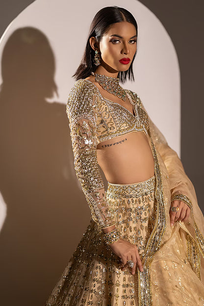 Peach Net Sequins Hand Embellished Lehenga Set