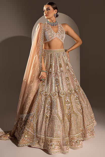 Powder Pink Net Sequins & Zari Embroidered Lehenga Set