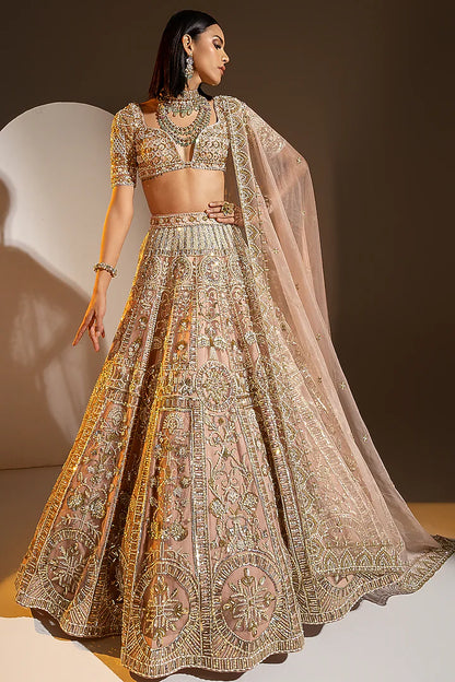 Blush Pink Net Sequins & Pearl Embroidered Lehenga Set