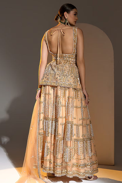 Peach Net Sequins & Pearl Embroidered Palazzo Pant Set