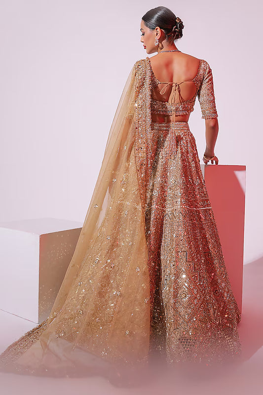 Gold Raw Silk Sequins & Zardosi Embroidered Lehenga Set