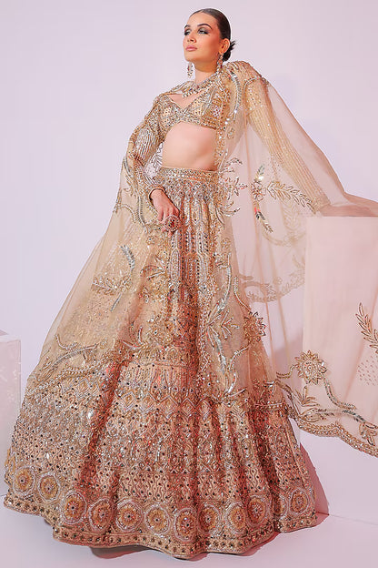 Gold Raw Silk Sequins Embroidered Lehenga Set