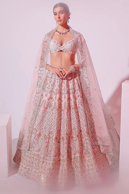 Pink Raw Silk Sequins & Zari Embroidered Lehenga Set