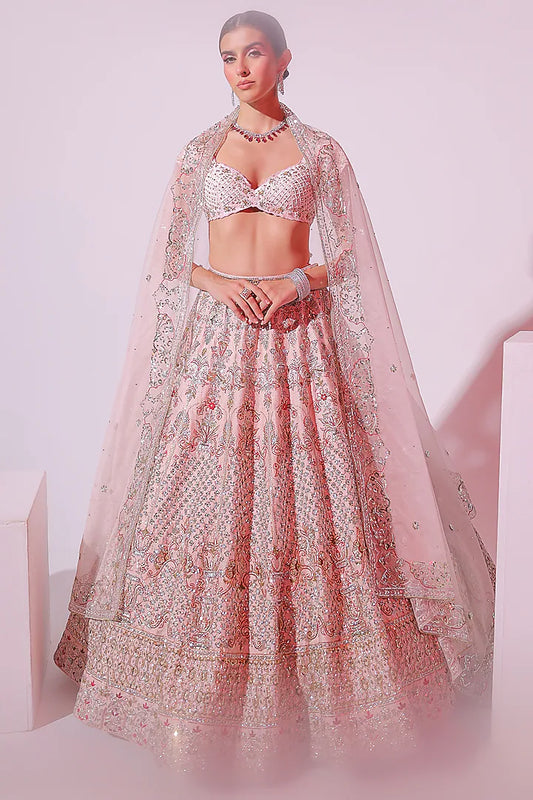 Pink Raw Silk Sequins & Zari Embroidered Lehenga Set