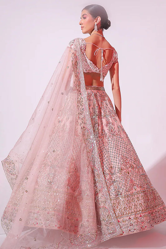 Pink Raw Silk Sequins & Zari Embroidered Lehenga Set