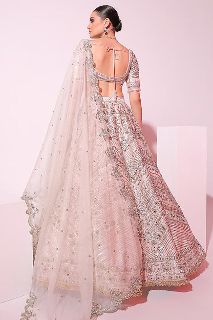 Powder Pink Raw Silk Zardosi Embroidered Lehenga Set
