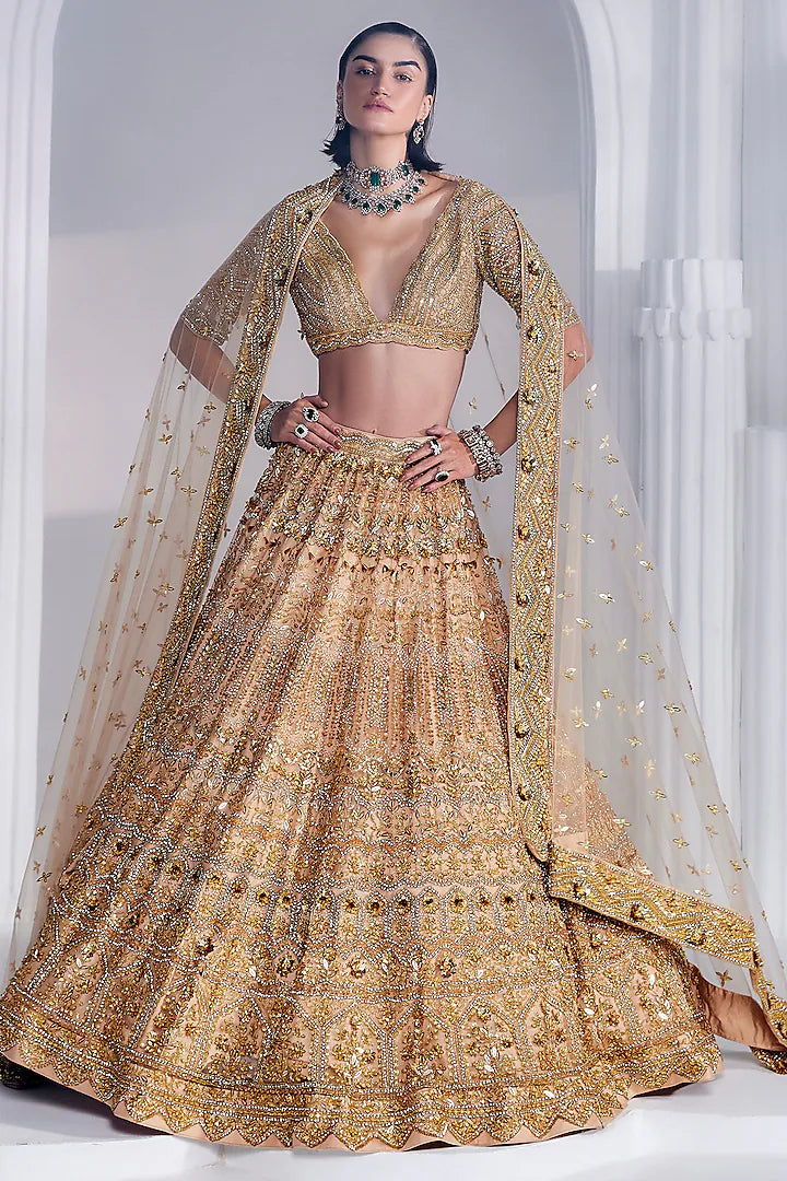 Gold net swarovski embroidered lehenga set