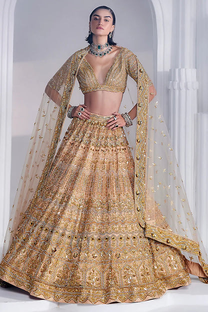 Gold net swarovski embroidered lehenga set