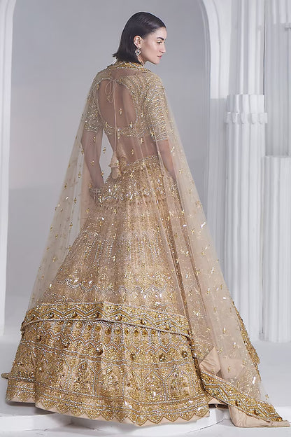 Gold net swarovski embroidered lehenga set