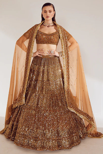 Antique gold net sequins embroidered lehenga set
