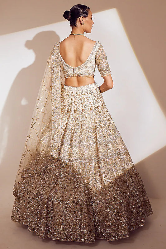 Ivory net sequins embellished lehenga set