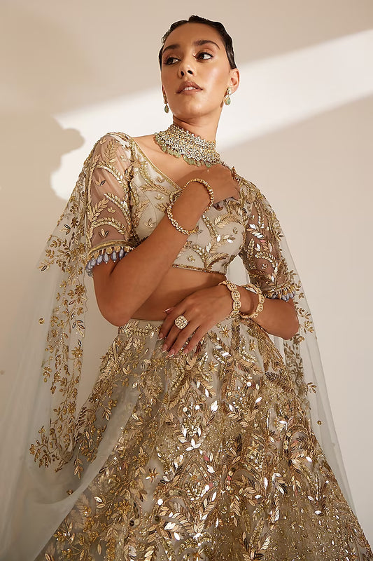 Ice blue embroidered lehenga set