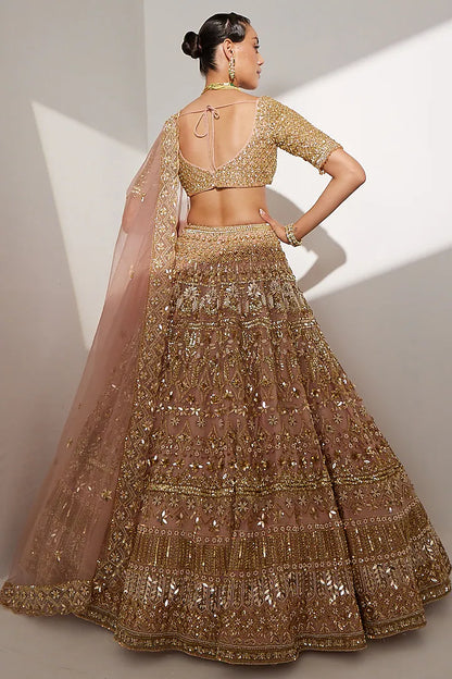 Blush pink net sequins & nalki embroidered lehenga set