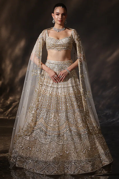 Gold Silk Embroidered Lehenga Set