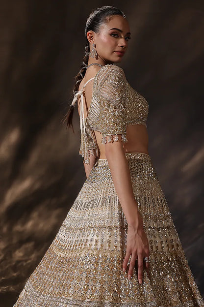 Gold Silk Embroidered Lehenga Set