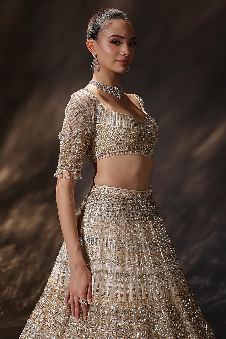 Gold Silk Embroidered Lehenga Set