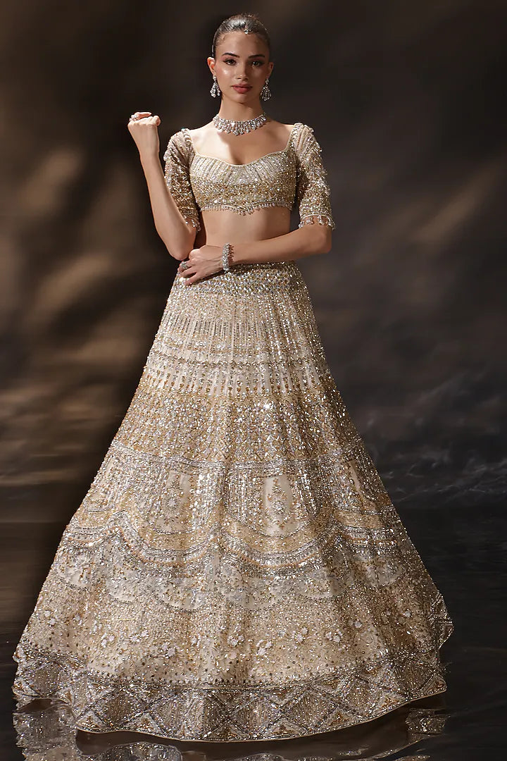 Gold Silk Embroidered Lehenga Set