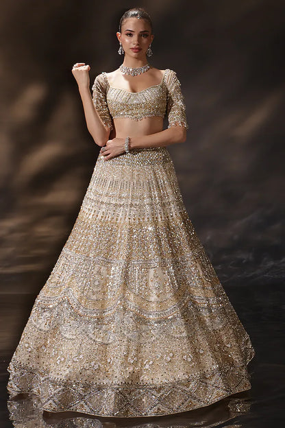 Gold Silk Embroidered Lehenga Set