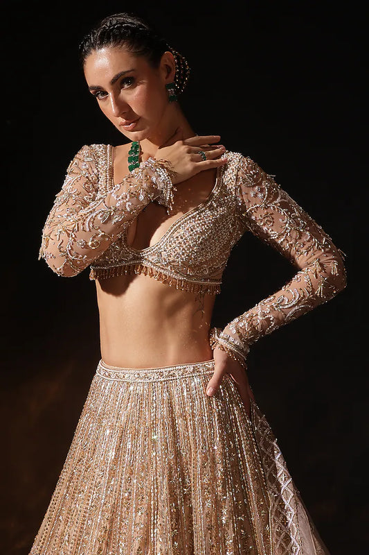Gold Silk Embroidered Lehenga Set