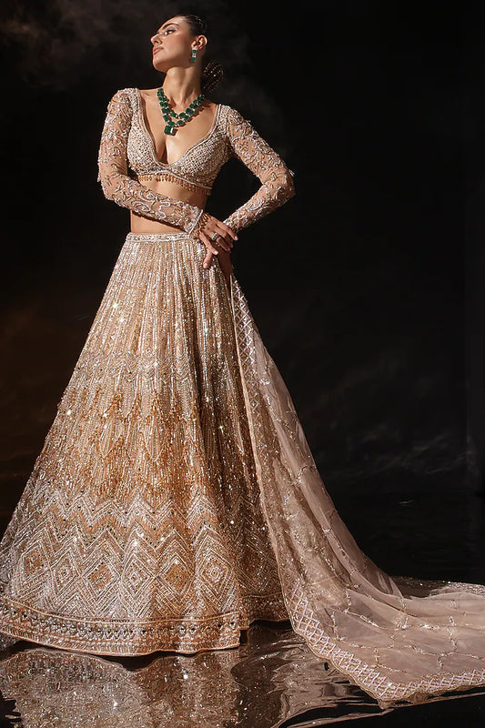 Gold Silk Embroidered Lehenga Set