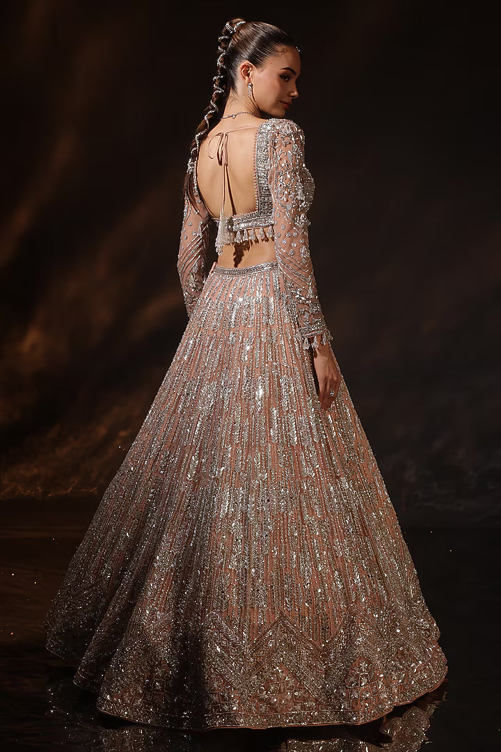 Nude Silk Embroidered Lehenga Set
