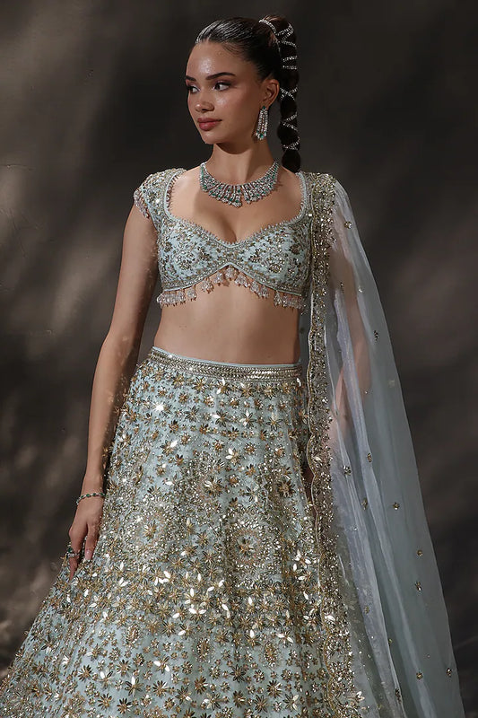 Blue Silk Embroidered Lehenga Set