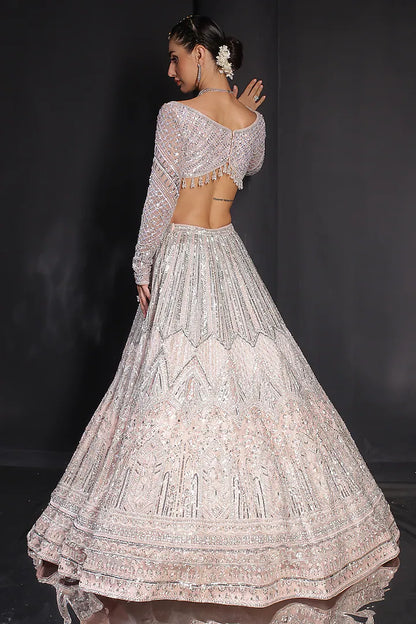 Light Pink Silk Embroidered Lehenga Set