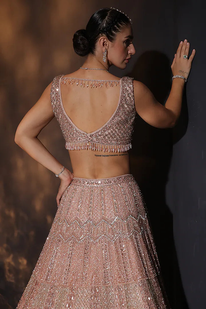 Pink Silk Embroidered Lehenga Set