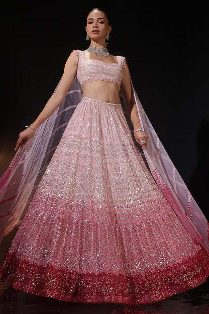 Pink Silk Embroidered Lehenga Set