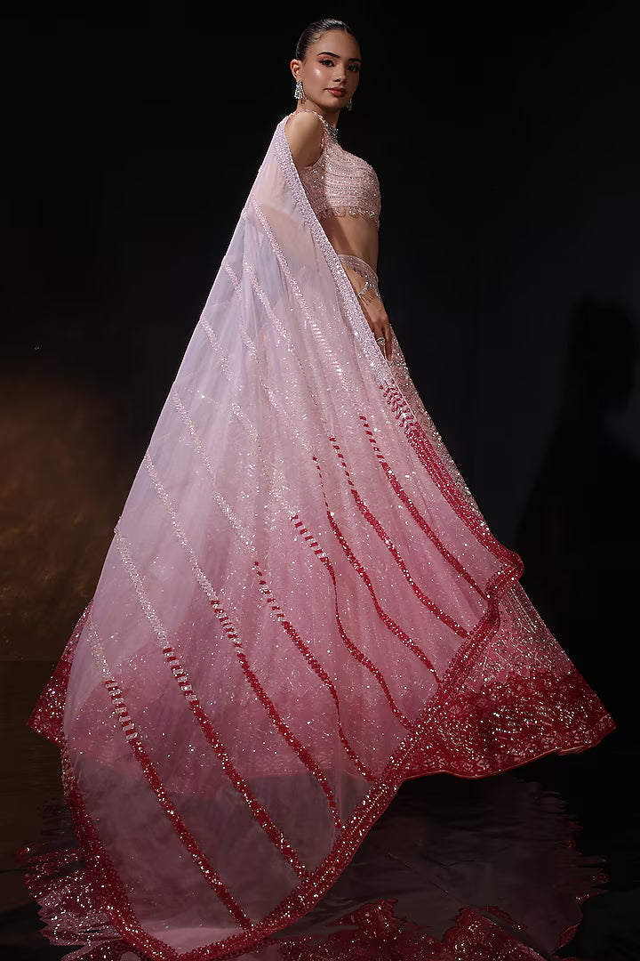 Pink Silk Embroidered Lehenga Set
