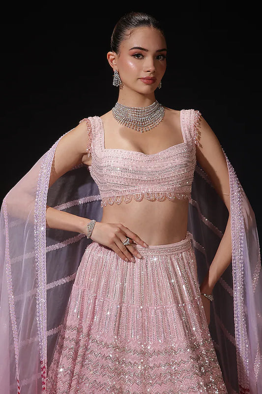 Pink Silk Embroidered Lehenga Set