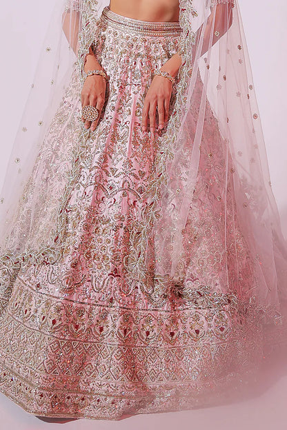 Powder Pink Raw Silk Aari & Zardosi Embellished Lehenga Set