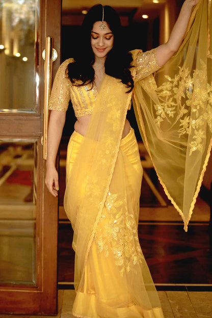 Ratnika Vyas in Sunburst Yellow Tulle Saree
