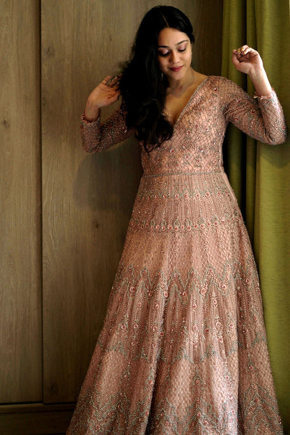 Ratnika Vyas in Peach Tulle Gown & Dupatta Set