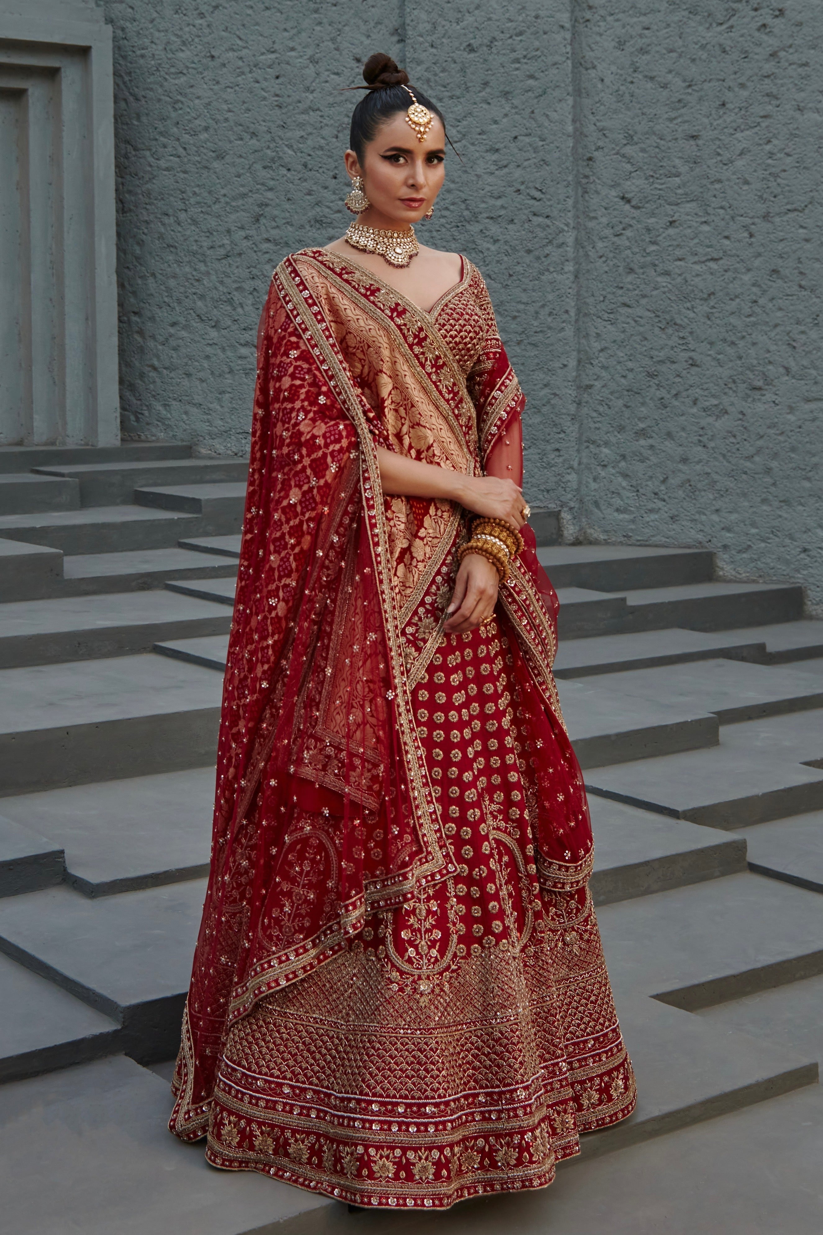 Red Raw Silk Afza Lehenga Set